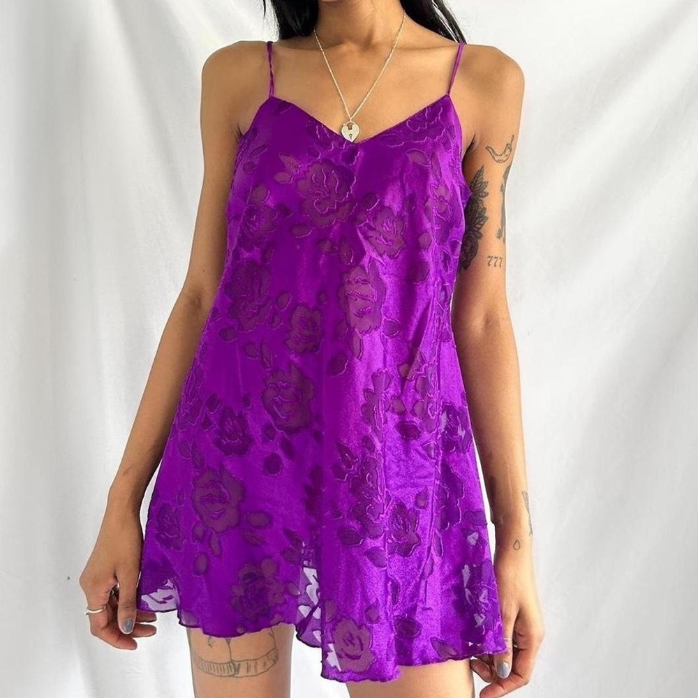 Victoria's Secret Gold Label Purple Floral Print Slip Lingerie Dress Sz S